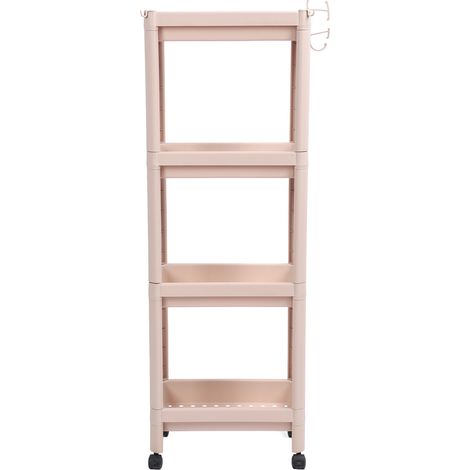 Étagère de rangement de sol pour salle de bain, multifonctionnelle, à plusieurs niveaux, stable, durable, autoportante, d'angle, beige, 4 niveaux (avec roulettes) (1/5)