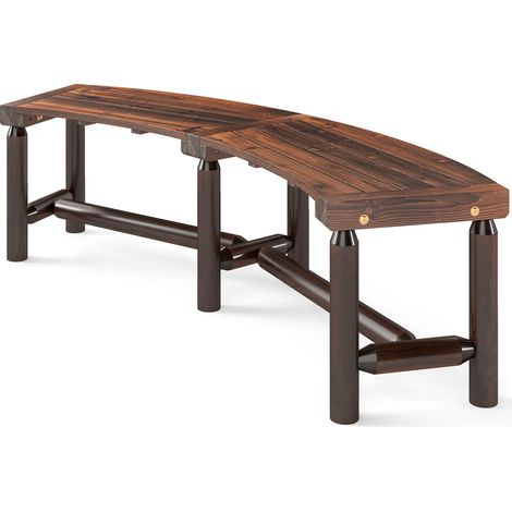 Banc de Patio Incurvé en Bois Massif pour 2 à 3 Personnes, Banc d'Extérieur sans Dossier pour Jardin et Piscine, Charge 360 kg, Brun (1/5)