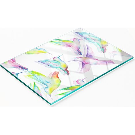 Planche décorative multifonctionnelle de cuisine en verre trempé, motif colibris, 80 x 52 cm (1/5)