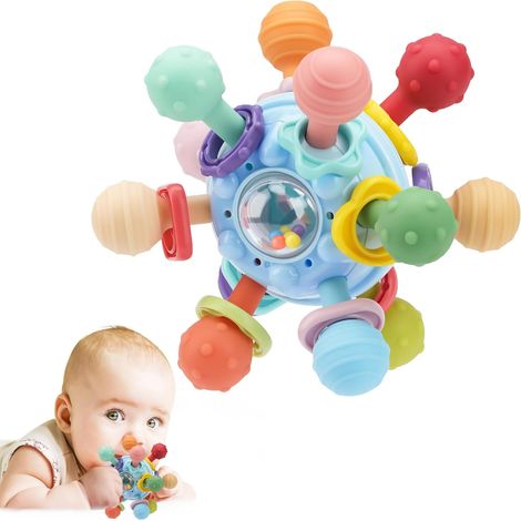 Anneau de dentition sensoriel Montessori pour bébés de 0 à 6 mois et de 6 à 12 mois - Jouet d'éveil pour enfants de 1 à 2 ans (garçons et filles) - Cadeau idéal pour les nouveau-nés