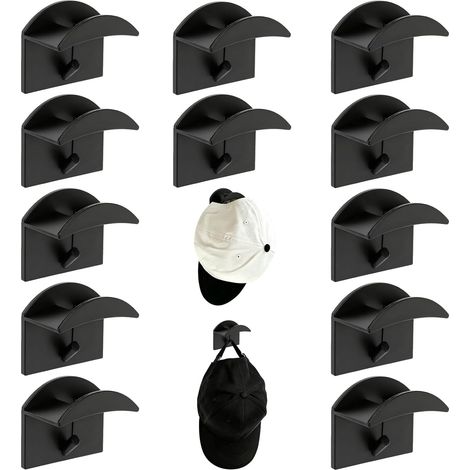 12PCS Porte Casquette Murale, Support Casquette, Crochets Muraux pour Chapeaux, Écharpes, Sacs, Casques et Accessoires, Rangement Sans Perçage, Fixation Adhésive Stable pour Entrée, Chambre et Bureau (1/5)