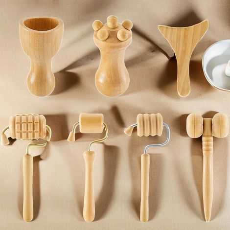 Kit de Massage Thérapeutique en Bois - Outils de Drainage Lymphatique Maderoterapia, Set Complet pour Modelage Corporel (1/3)