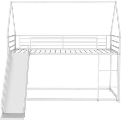 Letto a castello per bambini in metallo bianco con scivolo e scala 90 x 190 cm (1/5)