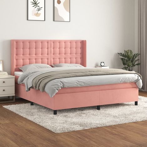 Lit double Lit à sommier tapissier avec matelas Lit Adulte Rose 180x200 cm Velours BVM79652 (1/5)