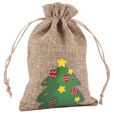 10 Stück Weihnachts-Jutebeutel mit Kordelzug, Sackleinen, Geschenkbeutel, Party-Süßigkeitsbeutel (1/4)