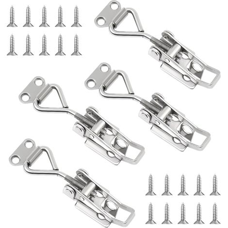 4 Pièces Loquet a Bascule Acier Inoxydable, Loquets à Bascule Réglables, Fermeture Remorque avec Trou de Serrure, Sauterelle de Serrage pour Portes de Placard et Caisses (1/5)