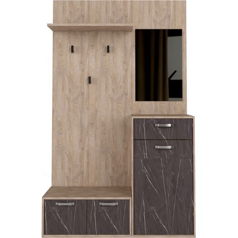 Mobile ingresso con cappelliera specchio ganci appendiabiti e ante contenitive di colore Rovere chiaro e Antracite mod. Smeraldo (1/5)