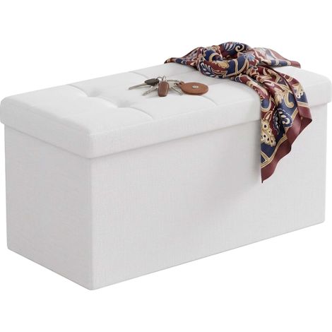 Relaxdays Sitzbank, Stauraum, Stoff, faltbar, gepolstert, Flur, Schlafzimmer, HBT 38 x 76 x 38 cm, Sitztruhe, weiß