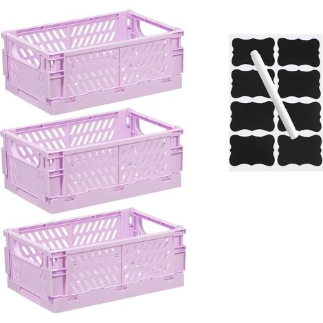 Lot de 3 caisses de rangement pliables (25 × 15 × 10 cm) – Paniers de rangement avec poignées, empilables, pour cuisine, bureau et tiroirs (Violet) (1/5)