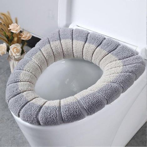 Housse de siège de toilette – Tissu doux et extensible, s'adapte à toutes les formes, entretien facile pour la salle de bain (Beige Gris A) (1/5)
