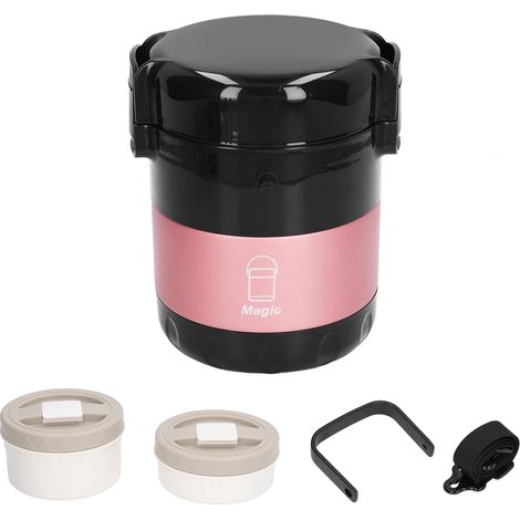 1.9L Gourde Isotherme en Acier Inoxydable pour Déjeuner - Portable avec Bretelle, École/Bureau - Rose (1/5)