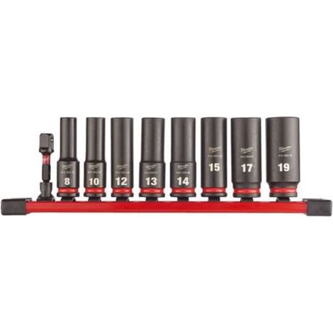 Milwaukee SHOCKWAVE - Set di bussole lunghe 3/8", 9 pezzi su guida