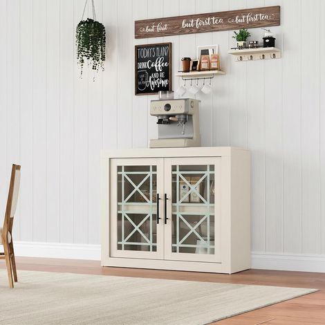 Buffet 90 cm blanc vitré sérigraphié – 2 portes (1/5)