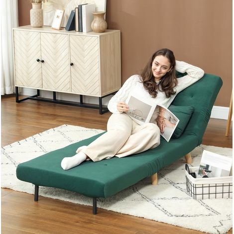 Poltrona letto 3 in 1 verde scuro 72x190 cm in poliestere schienale regolabile - CHICFURN (1/5)