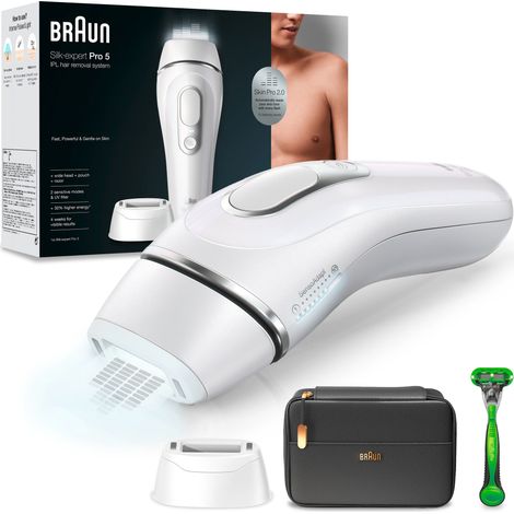 Braun Silk-expert Pro Silk·expert Pro 5 PL5145 - Silber - Weiß - Lichtimpulstechnologie (IPL) - Vereinigtes Königreich - NE PAS UTILISER sur :• le cuir chevelu - les sourcils et autour des yeux. Utili (1/5)