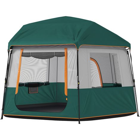 Tienda de campaña para 4 a 6 personas, tienda familiar estable e impermeable (3000 mm), con doble techo desmontable, protección UV30+, color verde. (1/5)