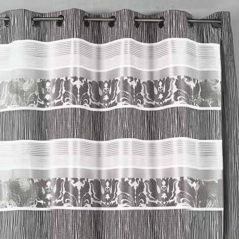 Rideau occultant jacquard à rayures horizontales colorées Gris clair 140x260 cm