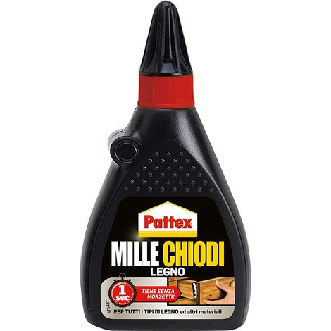 Pattex Millechiodi Legno, Colla trasparente con presa a ventosa ideale per il legno, Colla per legno per riparazioni forti e invisibili anche in verticale, non necessita di morsetti, flacone 100g