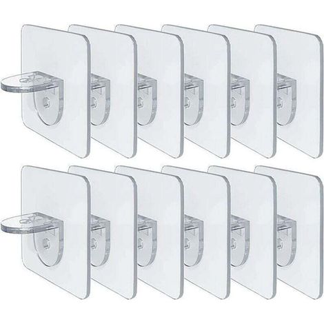 Support d'étagère sans perforation - Clips d'étagère auto-adhésifs pour armoires de cuisine - Étagères à livres - Supports de cloison robustes - Broche pour supports d'armoire - Couche de clin