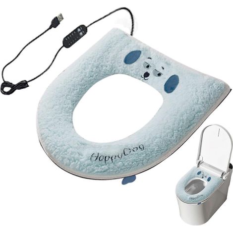 Abattant de toilette chauffant, alimenté par USB, avec revêtement doux en sherpa et 5 niveaux de température pour l'hiver. (1/5)