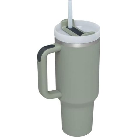 Mug avec poignée et paille de 40oz, bouteille d'eau en acier inoxydable 304, mug de voiture réutilisable de grande capacité (feuille de laurier) (1/5)