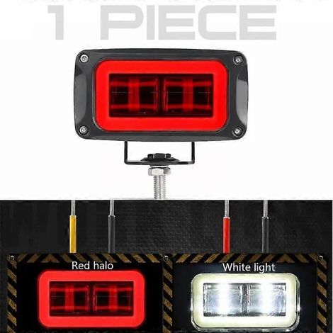 Phare de moto LED 8D 4" blanc avec œil d'ange, feu de travail et antibrouillard pour motos, scooters, quads, SSV, voitures, camions, bateaux, feu de route, 1 halo rouge. (1/5)