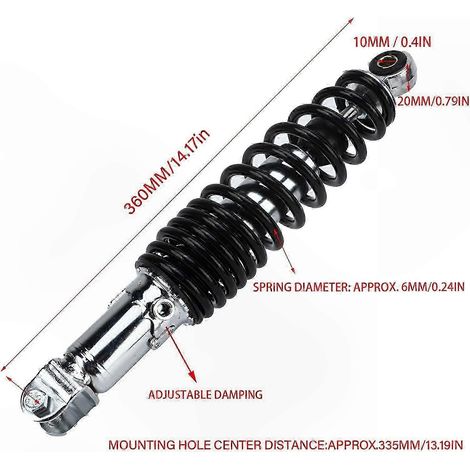 Amortisseur de suspension arrière réglable de 335 mm adapté aux scooters, cyclomoteurs et quads de 50/60/80/150 cm3 équipés de moteurs GY6125. (1/4)