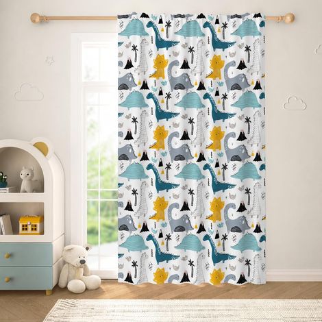 Rideau Dinosaures Jungle Chambre Enfant Garcon Semi-Transparent - 140L X 245H cm (1 Panneaux) (1/5)