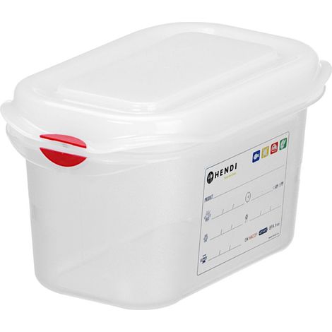 Contenitore per alimenti GN 1/9 con coperchio etichettabile, 0,6 l, 176x108x65 mm
