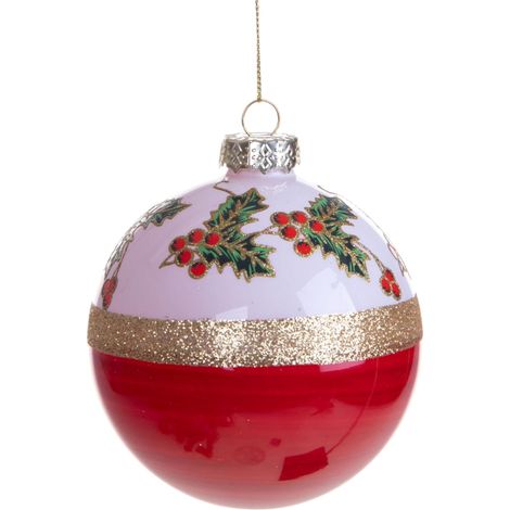 Pallina per albero di Natale con decorazione Agrifoglio in vetro, da 10 cm (1/4)