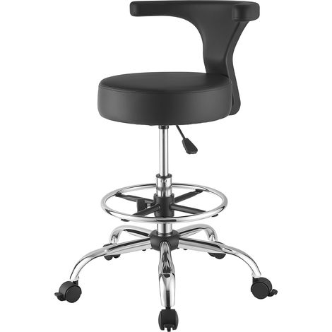 Mophorn Rollhocker mit 226,8 kg Tragkraft, höhenverstellbarer Arbeitshocker mit Rückenlehne und ergonomischem PU-Ledersitz, 360° drehbar, Zahnarztpraxen, Kosmetikstudios und Kliniken, Schwarz (1/5)
