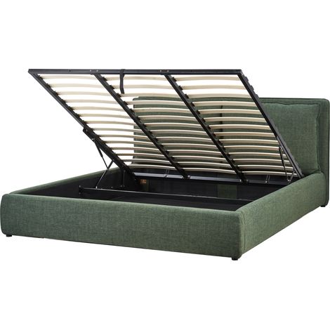 Cama con almacenaje moderna tapizado de tela verde oscuro 180 x 200 cm Bajonna