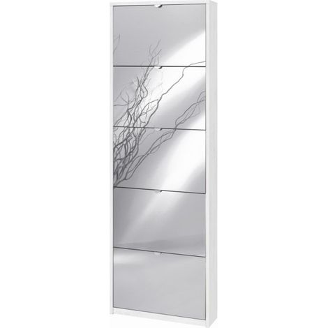 Schmaler Schuhschrank mit fünf Spiegeltüren in Ossido White 63x18x H190 cm