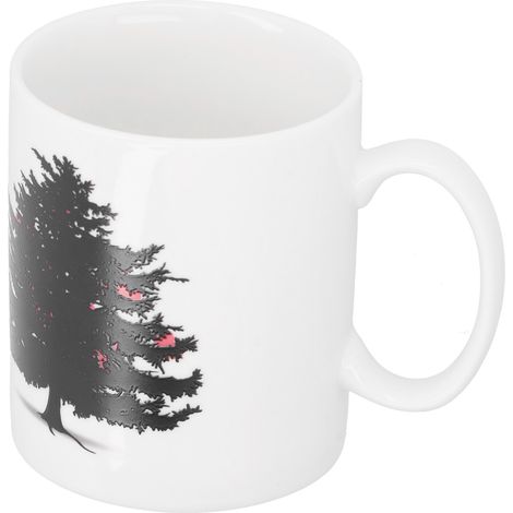 Mug en céramique à motif sapins de Noël, à couleur changeante, thermosensible, idéal pour la maison ou le bureau. (1/5)