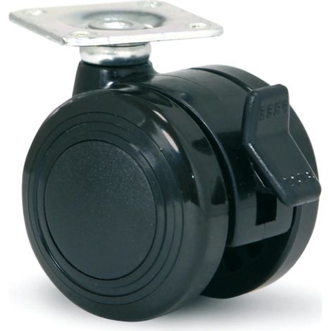 Roulette de meuble freinée - MESO - PU double souple - 40mm - Platine 38x38mm