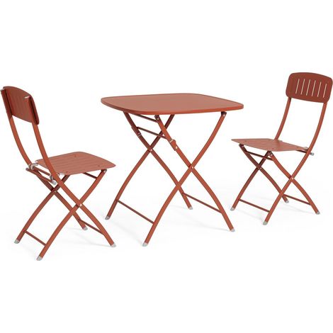 Set Tavolo + 2 Sedie Pieghevoli in Acciaio E-Coating Terracotta (1/5)