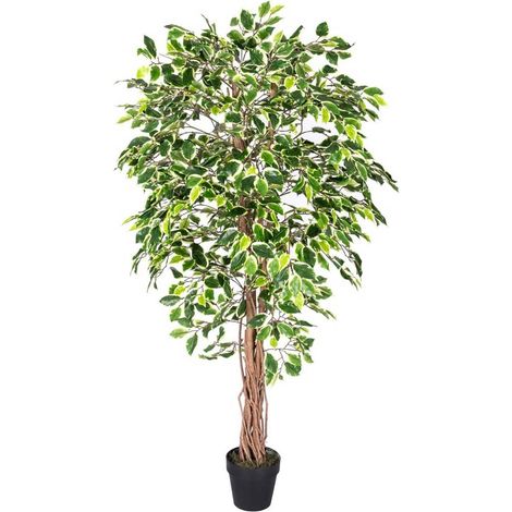 HOMESCAPES Kunstbaum Ficus Benjamini grün weiß 180 cm