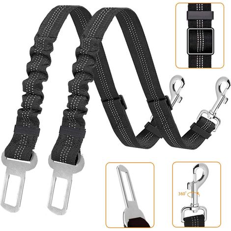 Ceinture de sécurité pour chien, ceinture de sécurité pour chien 2 pièces avec absorption des chocs élastique, ceinture de sécurité réglable, ceinture de sécurité pour chien réglable, (1/5)