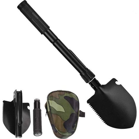 Pelle pliante d'extérieur multifonctionnelle en acier au carbone pour le camping, avec sac de rangement. Pelle pour enfants idéale pour les activités de survie. (1/5)