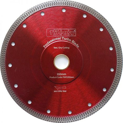 Tileasy 200mm Professional Wet Continuous Blade with 10mm Diamond Cutting Rim - PW200