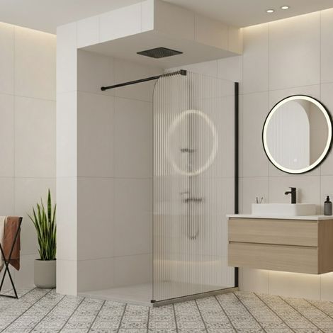 Paroi de douche italienne flûtée - 120 x 195 cm - Noir - Droite - LUCIA (1/5)