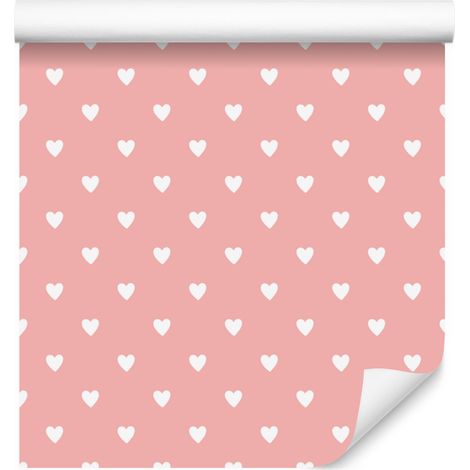 Papier peint Cœurs Corail et Blanc 50x1000 cm (1/5)