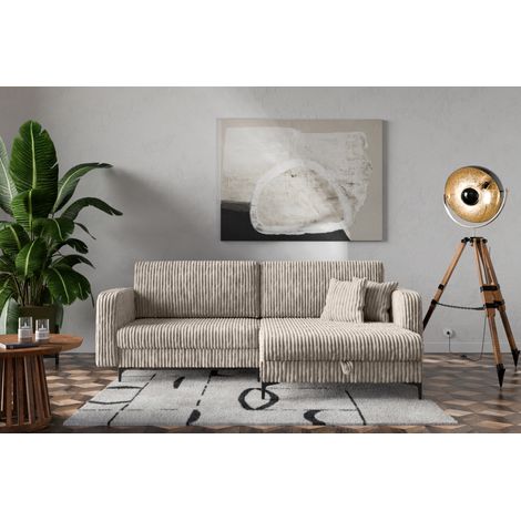 Canapé d'Angle réversible convertible avec fonction de couchage Como coffre en velours côtelé beige du fabricant -VINOTTI (1/4)