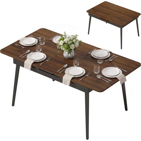 HOMCOM mesa de comedor extensible, mesa de cocina rectangular para 4-6 personas, estilo industrial, esquinas redondeadas, 130-160x85x75cm, nogal claro (1/5)