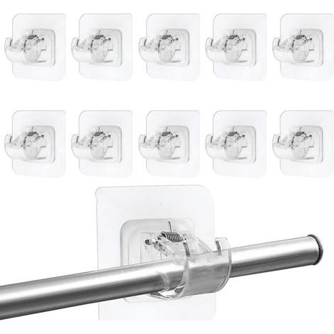 Lot de 10 supports tringle à rideaux sans perçage – Crochets autocollants transparents – Installation facile sur surfaces lisses