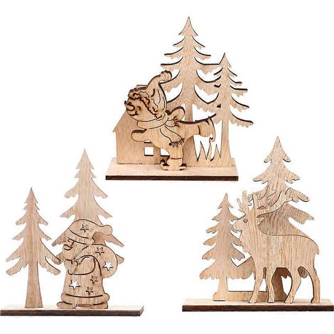 décorations de Noël chics en bois à faire soi-même, ornements en bois créatifs pour bureau, décoration de fête pour salon et chambre (bonhomme de neige + renne + père Noël)-14.5X12cm