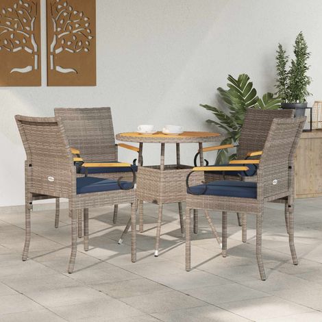 Sillas de jardín 4 pcs Gris y azul marino Poliratán y Acacia