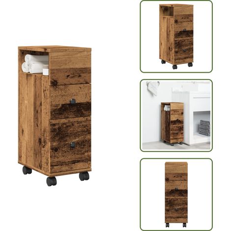 Mobile da bagno in truciolato - vidaXL Mobile da Bagno Stretto con Ruote Legno Vecchio in Truciolato - Mobile da bagno in legno antico