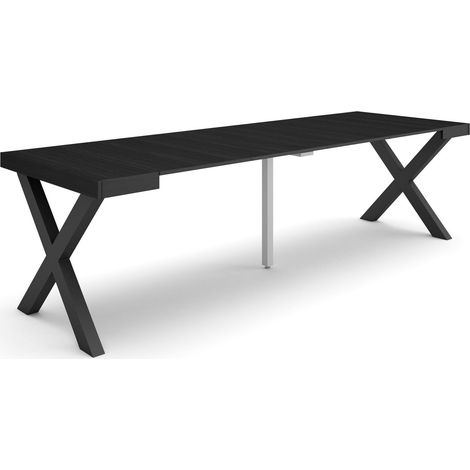Skraut Home - Consolle allungabile, Tavolo consolle allungabile , 260, Per 12 persone, Gambe in legno, Stile moderno, Nero (1/5)