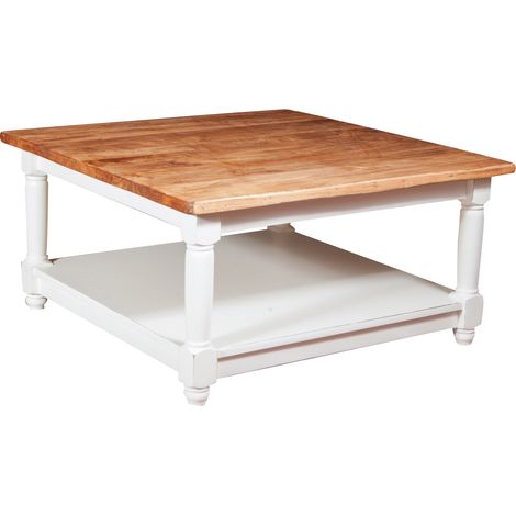 Rustikaler Couchtisch aus massivem Lindenholz mit weißer Platte, natürliches Finish, Made in Italy